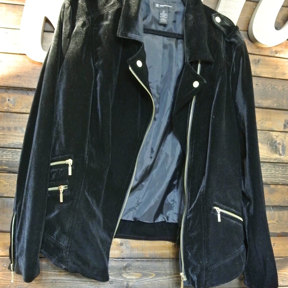 Black Velour INC Jacket with Gold zippers